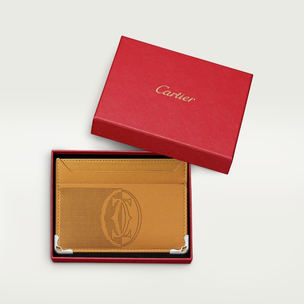 Double card holder, Must de Cartier Cumin-coloured calfskin, palladium finish