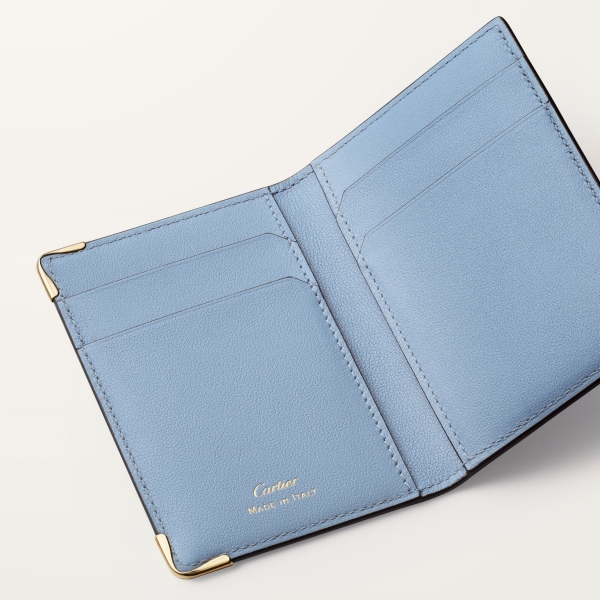 4 credit card holder, Must de Cartier Slate grey and sky blue calfskin, golden finish