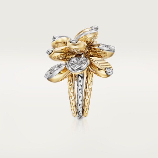 Grain de Café ring Yellow gold, platinum, diamonds