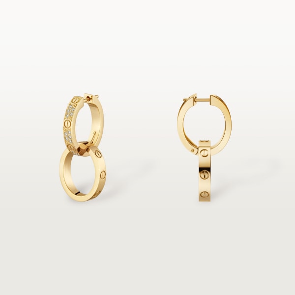 Love earrings, transformable, semi-paved Yellow gold, diamonds