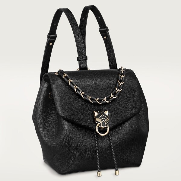 Backpack, Panthère Graphique Black grained calfskin, golden finish