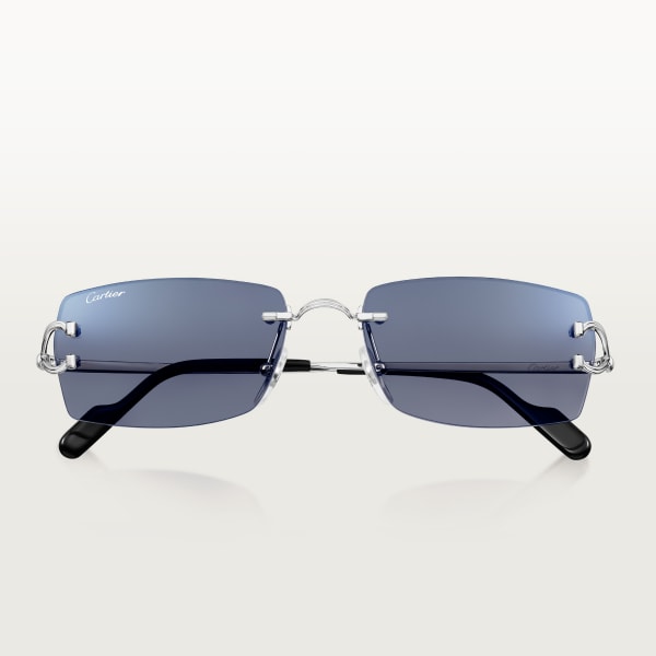 Sunglasses, Classic C de Cartier motif Smooth platinum-finish metal, blue photochromic lenses