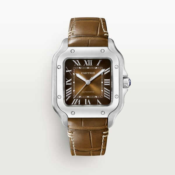 Santos de Cartier watch Medium model, automatic movement, steel, interchangeable metal and leather straps