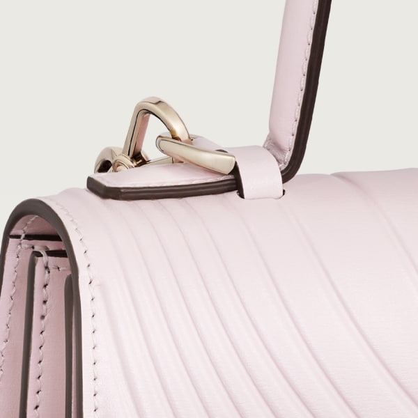 Top handle bag small model, Panthère de Cartier Petal pink calfskin, embossed Cartier signature motif, golden finish