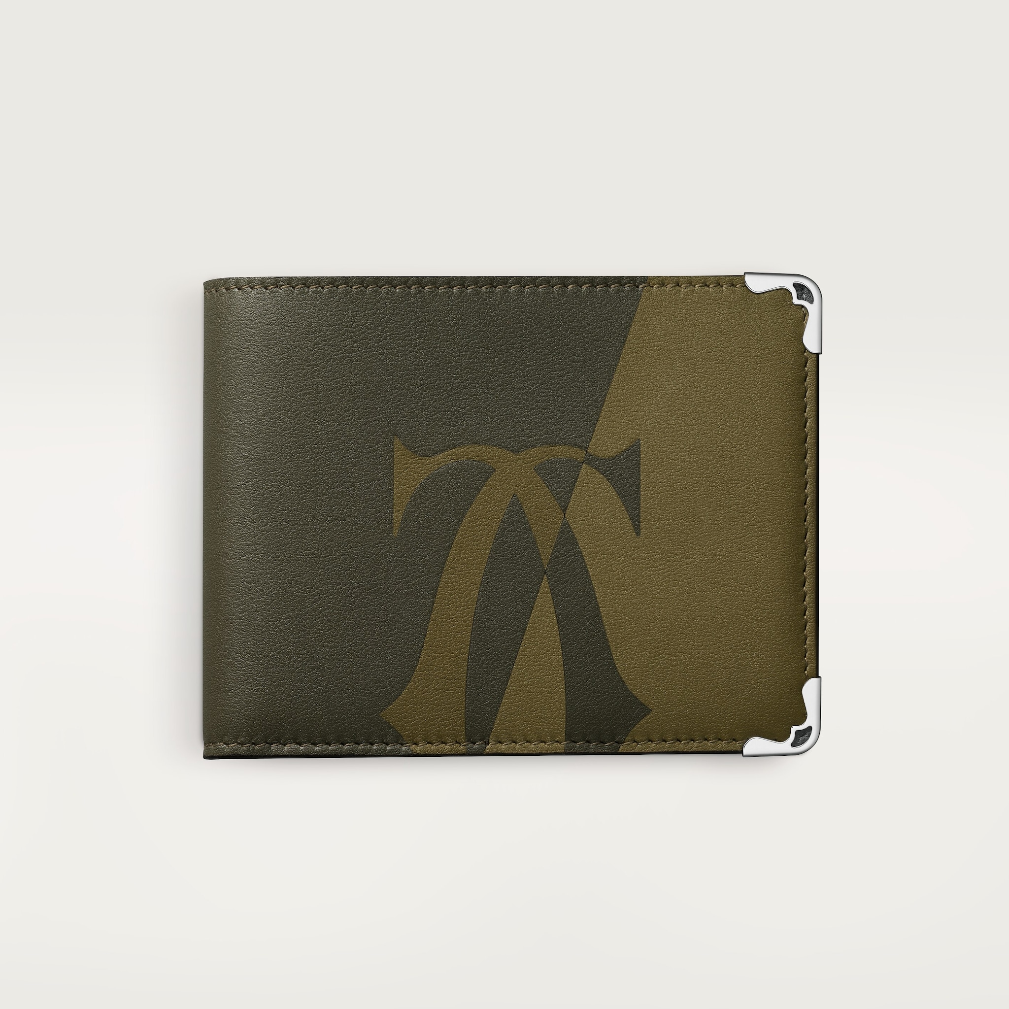 Six-card compact wallet, Must de CartierXL Logo smooth khaki calfskin, palladium finish