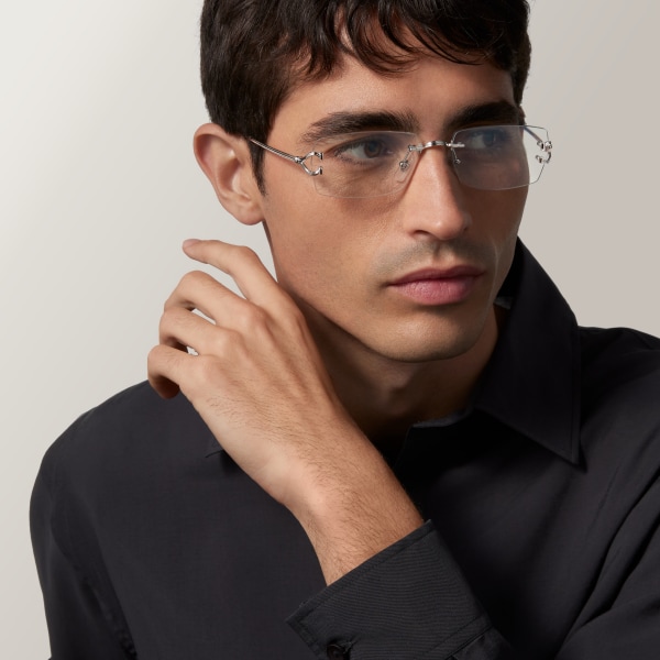 Sunglasses, Classic C de Cartier motif Smooth platinum-finish metal, blue photochromic lenses