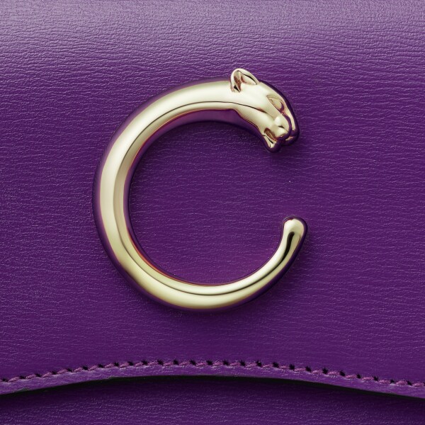 Panthère de Cartier卡地亚猎豹系列小皮具，短款皮夹 紫色小牛皮，镀金饰面