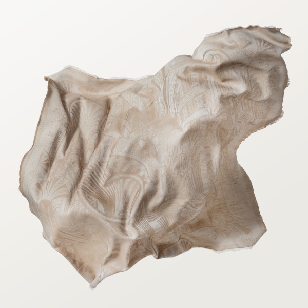 Shawl, Panthère Art Déco Beige wool and cashmere