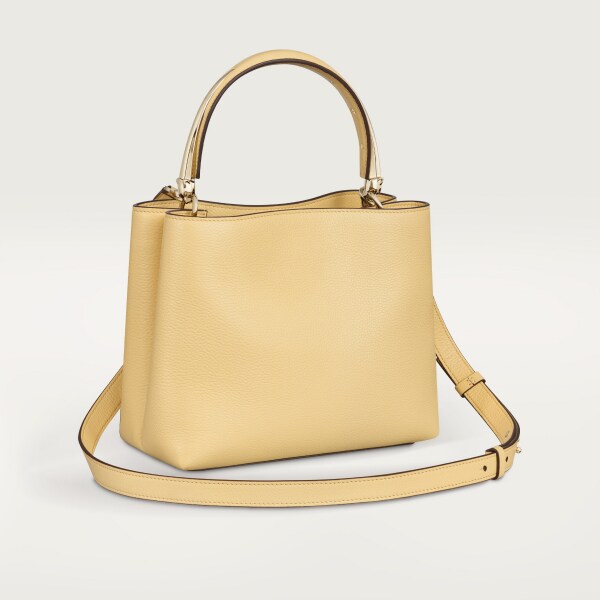 Small model handle bag, Panthère Double de Cartier Mimosa yellow calfskin, golden finish