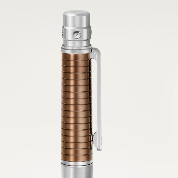 Santos de Cartier pen Large model, brushed and engraved striated metal covered with amber brown PVD, palladium finish