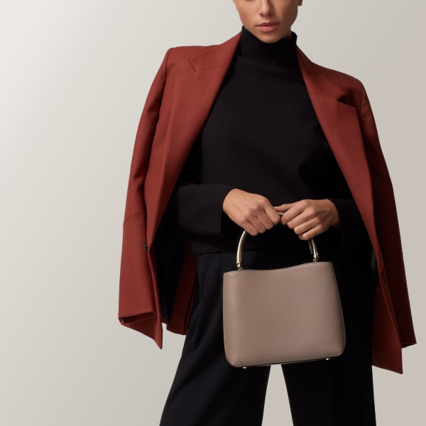 Small model handle bag, Panthère de Cartier Clay-coloured calfskin, golden finish