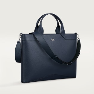 Cartier Losange系列纤薄款公文包 海军蓝色粒面小牛皮，镀钯饰面和珐琅