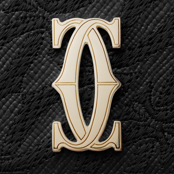 Mini wallet, C de Cartier Black textured calfskin, embroidery, golden finish