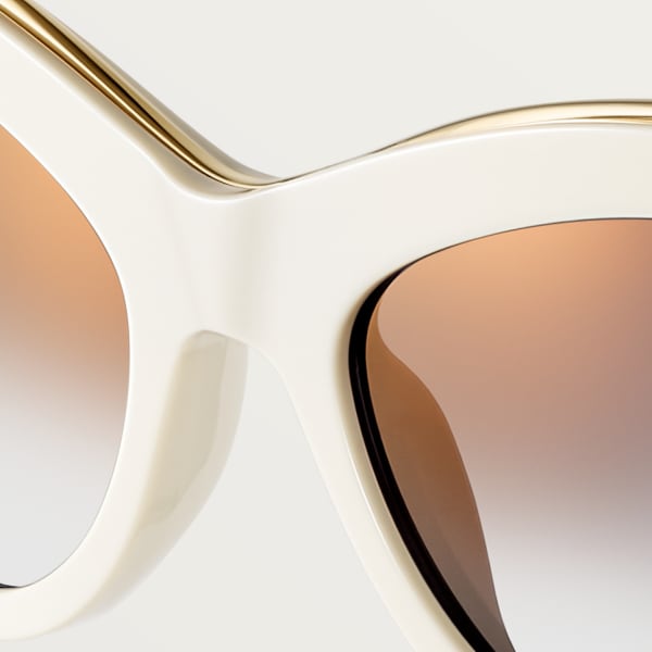 Panthère de Cartier Sunglasses Smooth golden-finish metal, white acetate, grey lenses
