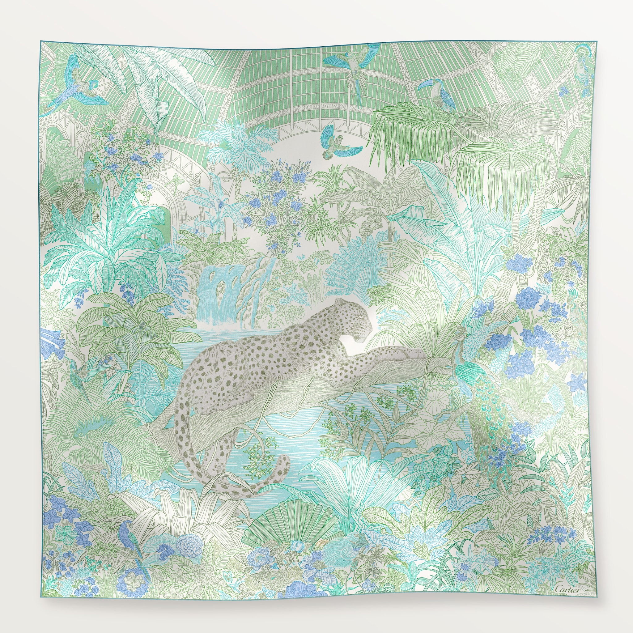 90 Scarf, Panther greenhouseSage green silk twill