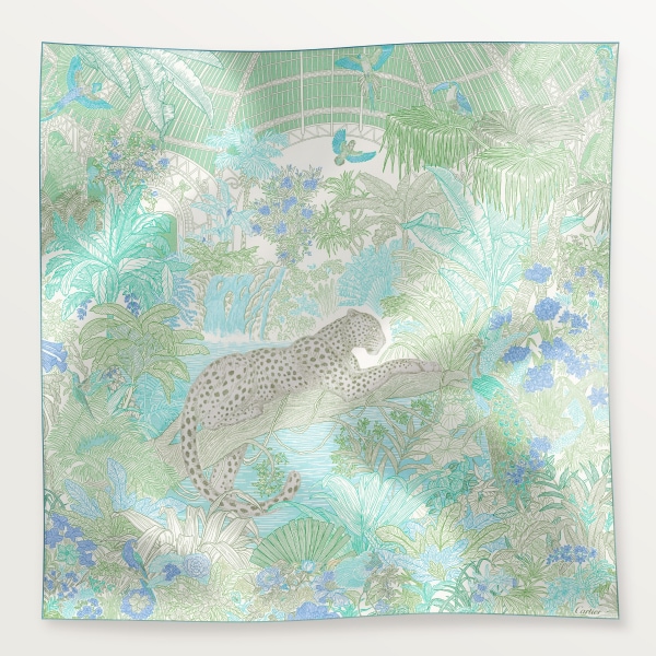 90 Scarf, Panther greenhouse Sage green silk twill