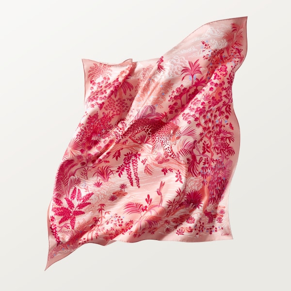 Panthère Faune and Flora 90 scarf Pink silk twill