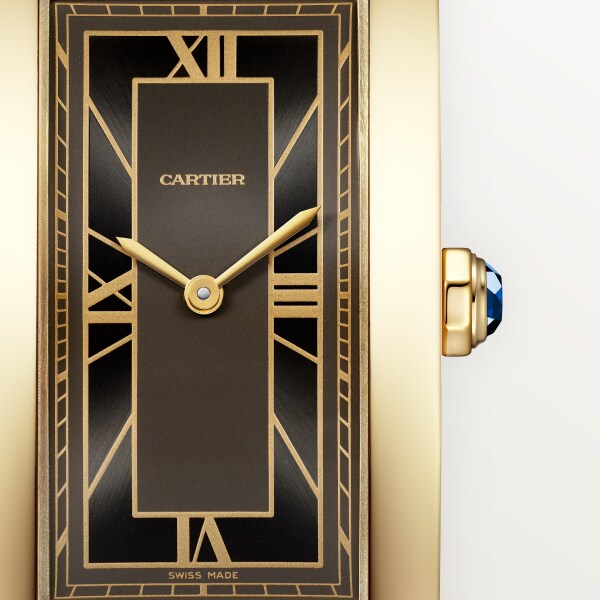 Tank Américaine watch Large model, automatic movement, yellow gold, leather
