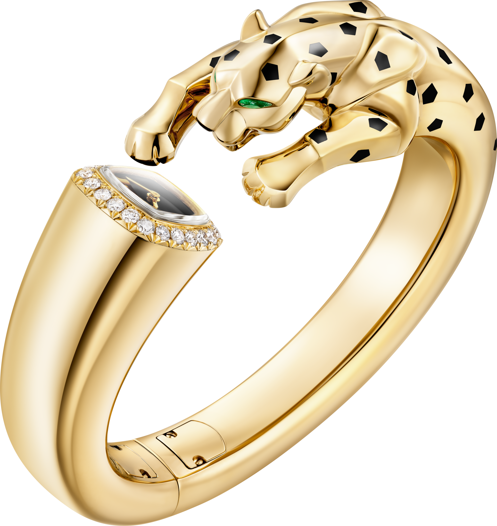 Joaillère Panthère 腕表石英机芯，黄金，漆艺，缟玛瑙，沙弗莱石，钻石