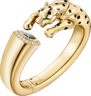 Joaillère Panthère 腕表 石英机芯，黄金，漆艺，缟玛瑙，沙弗莱石，钻石