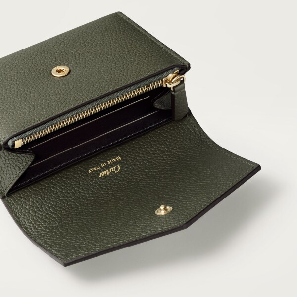 Wallet mini, Panthère Graphique de Cartier Green tea grained calfskin, golden finish