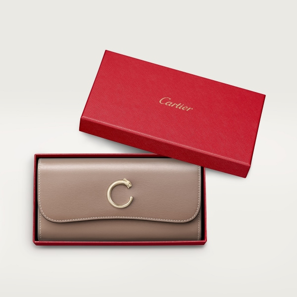 Panthère C de Cartier系列翻盖通用型皮夹 粘土色粒纹小牛皮，镀金饰面