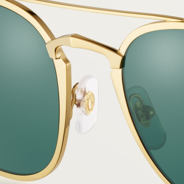 C de Cartier signature, Sunglasses Combined smooth golden and platinum-finish metal, tortoiseshell acetate, green lenses