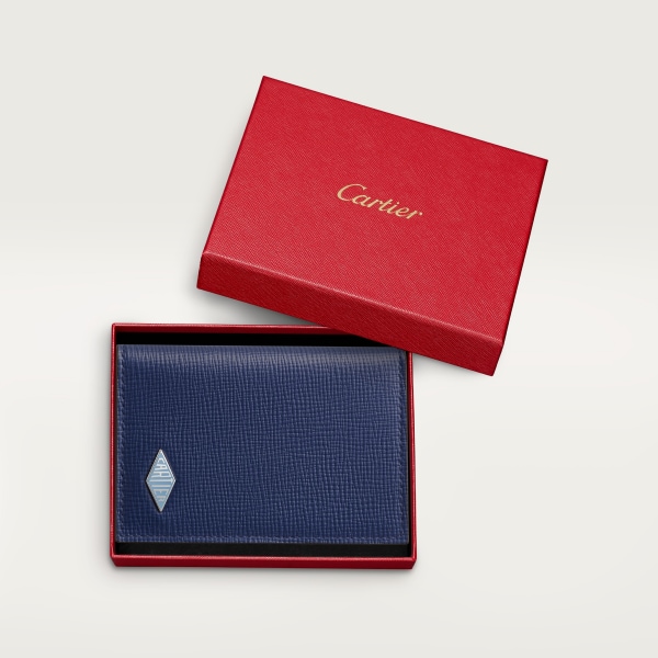 Four-credit card holder, Cartier Losange Deep blue calfskin, palladium finish and enamel