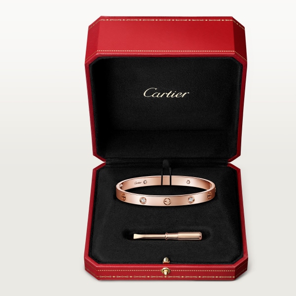 Love bracelet, classic model, 4 diamonds, one screw closure Rose gold, diamonds