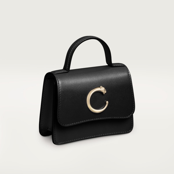 Chain bag micro model, Panthère de Cartier Black calfskin, golden finish