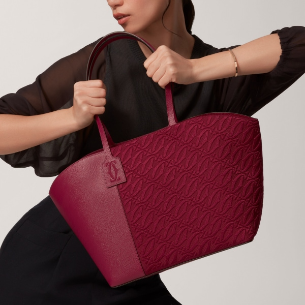 Tote bag, C de Cartier Cherry red textured calfskin and embroidery, golden finish