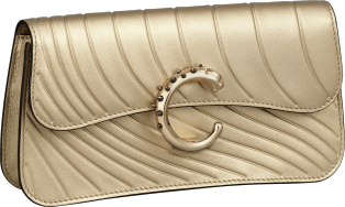 Chain bag mini model, Panthère de Cartier Golden metallic calfskin, embossed Cartier signature motif, clasp, golden finish 
