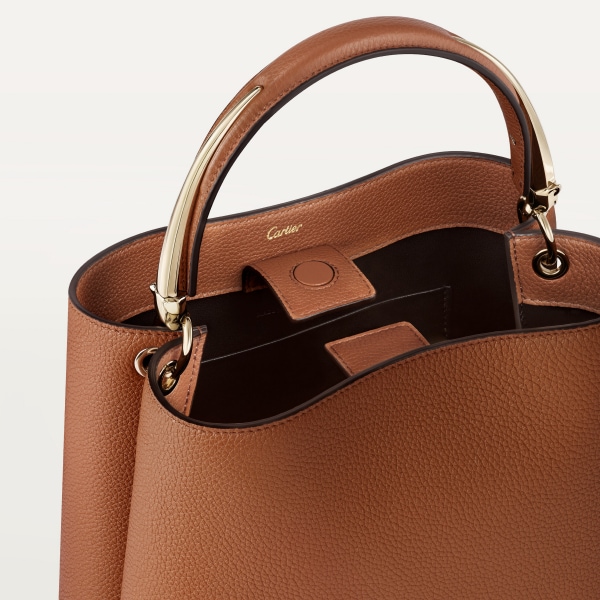 Top handle bag small model, Panthère de Cartier Handle bag, caramel grained calfskin, golden finish