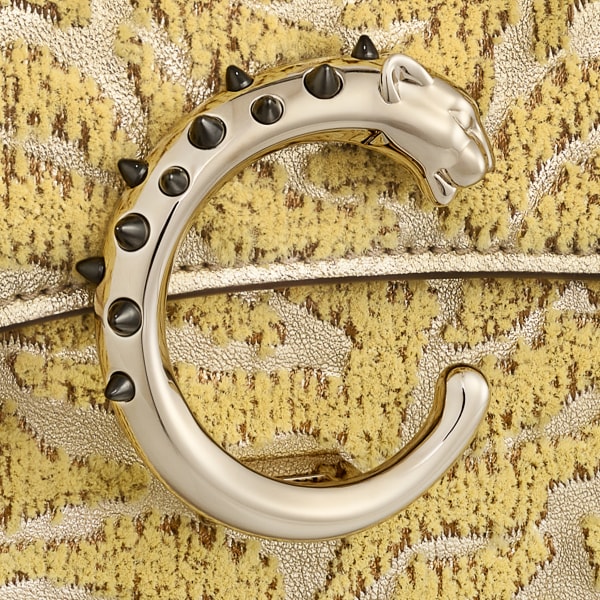 Chain bag mini, Panthère de Cartier Golden metallic calfskin and tufted tiger motif embroidery