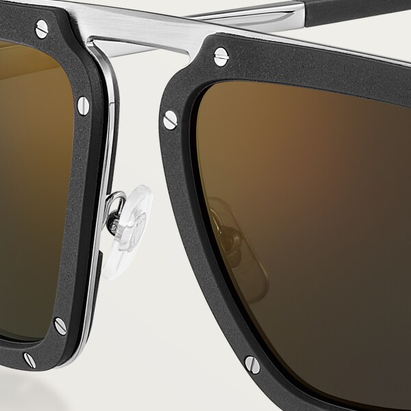 Santos de Cartier Sunglasses Brushed platinum-finish metal, black rubber, black lenses