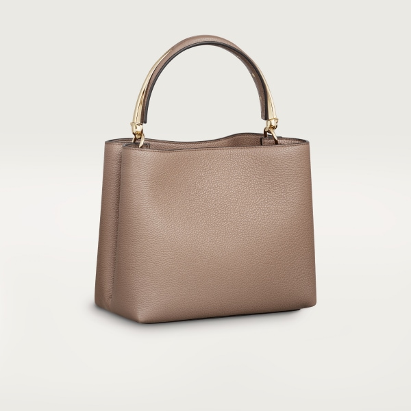 Small model handle bag, Panthère de Cartier Clay-coloured calfskin, golden finish