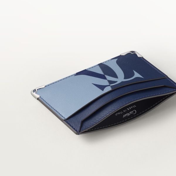 Double card holder, Must de Cartier Deep blue and cloud grey smooth calfskin, palladium finish