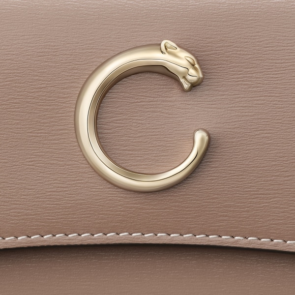 International wallet with flap, Panthère C de Cartier Clay-coloured grained calfskin, golden finish