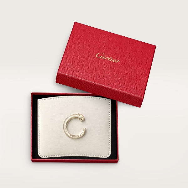 Panthère C de Cartier系列单层卡片夹 盐白色小牛皮，镀金饰面