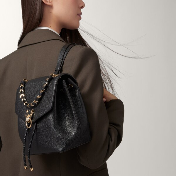 Backpack, Panthère Graphique Black grained calfskin, golden finish