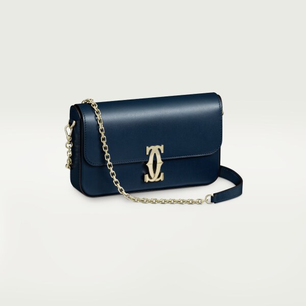 Mini chain bag, C de Cartier Midnight blue calfskin, golden finish