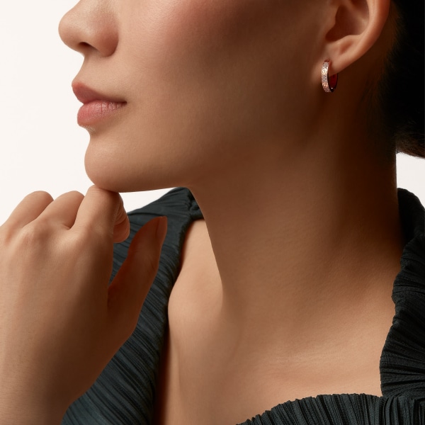 Love earrings, transformable, semi-paved Rose gold, diamonds