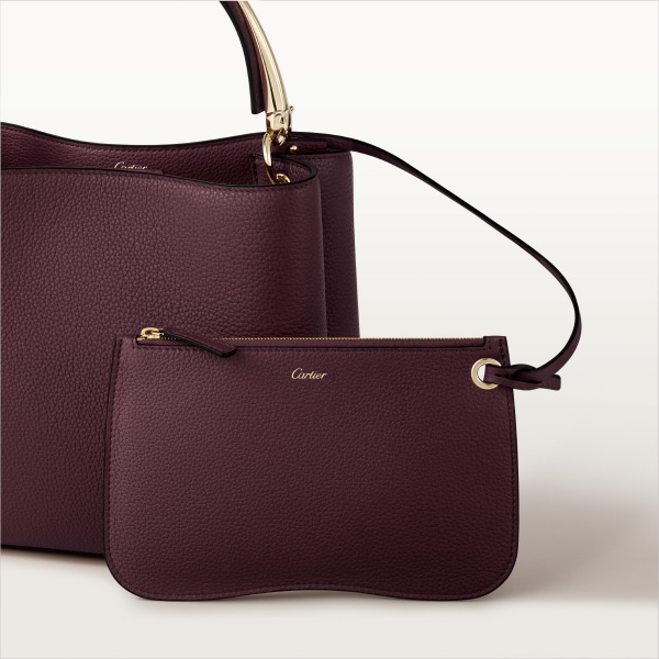 Top handle bag small model, Panthère de Cartier Plum grained calfskin