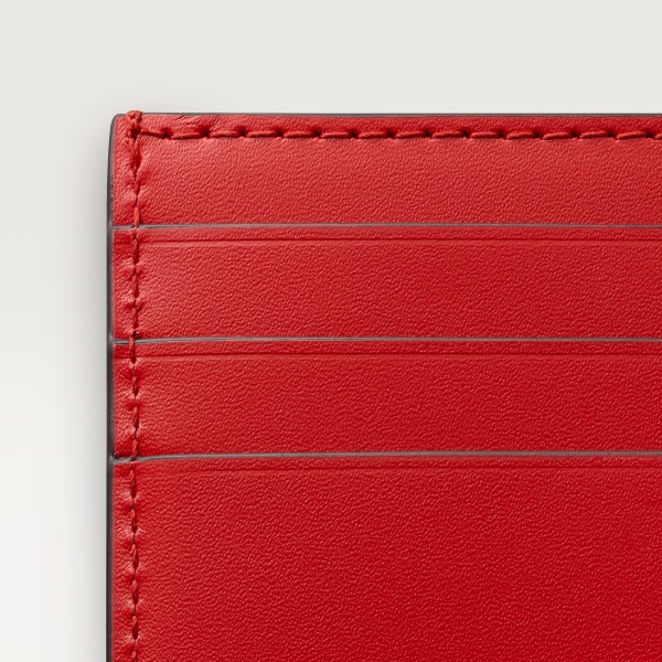 C de Cartier系列小皮具，卡片夹 红色小牛皮，镀金装饰，红色珐琅