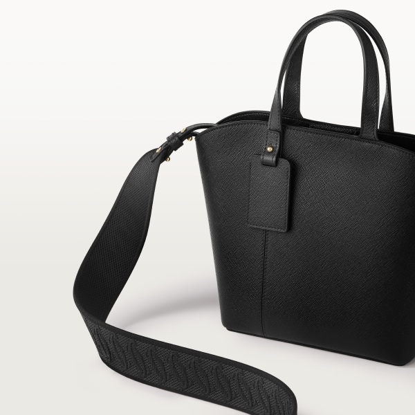 Mini tote bag, C de Cartier Black textured calfskin, embroidery, golden finish