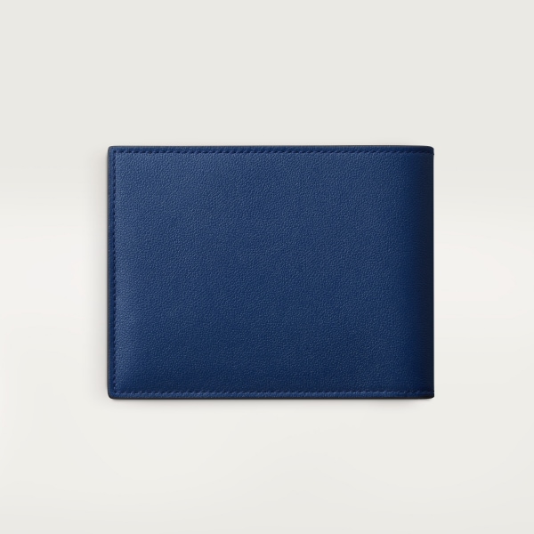 Six-credit card compact wallet, Must de Cartier Deep blue calfskin, palladium finish