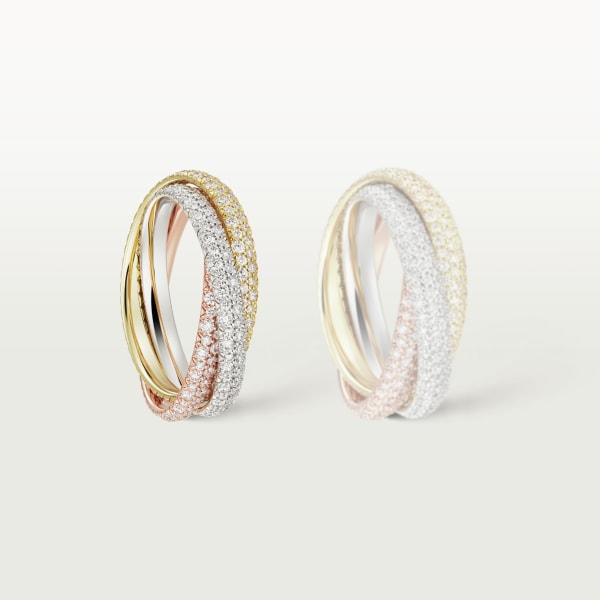 Trinity ring, small model, paved White gold, yellow gold, rose gold, diamonds