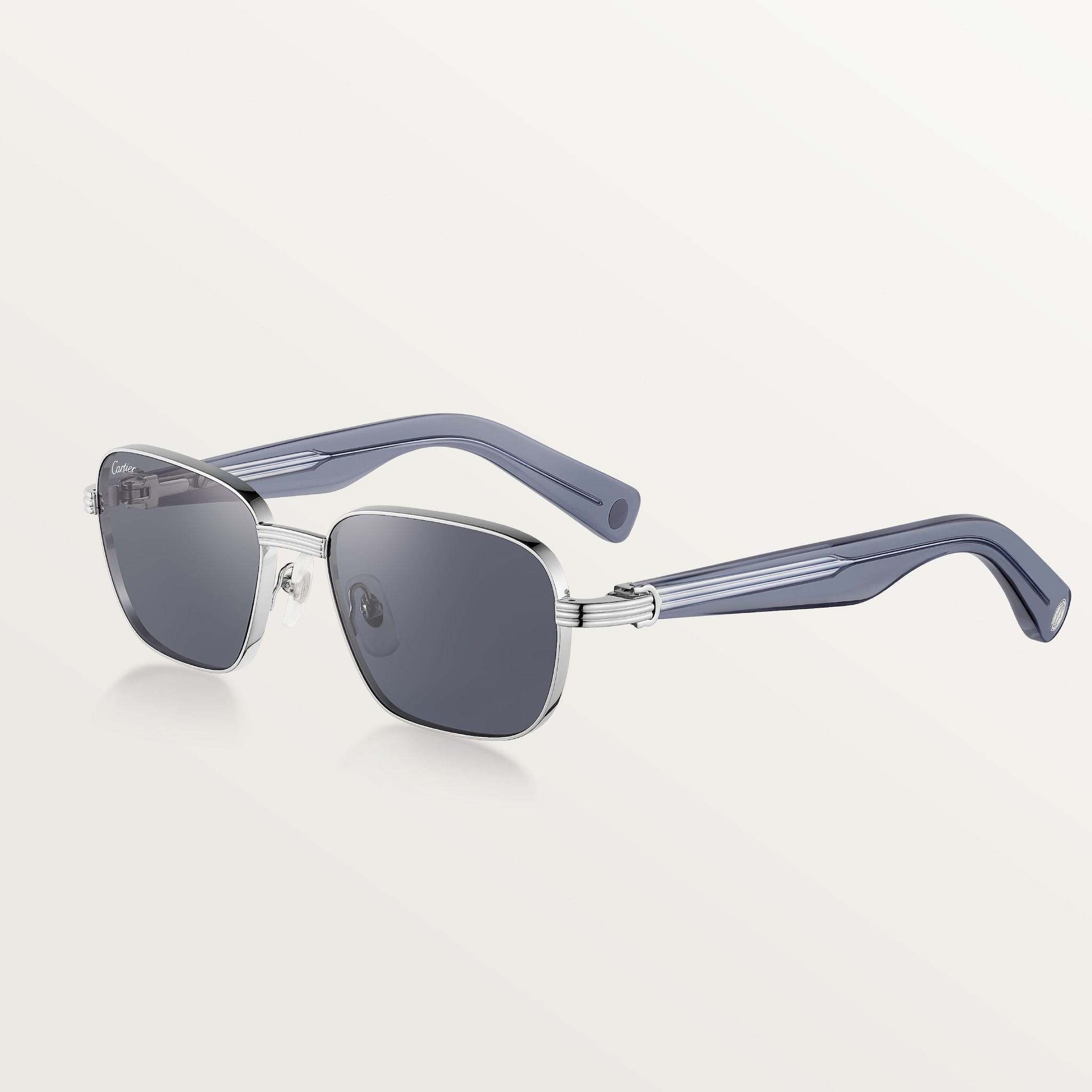 Première de Cartier SunglassesSmooth platinum-finish metal, transparent blue acetate, blue lenses