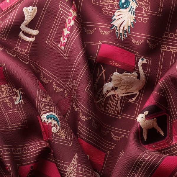 90 Scarf, Precious Address Red silk twill