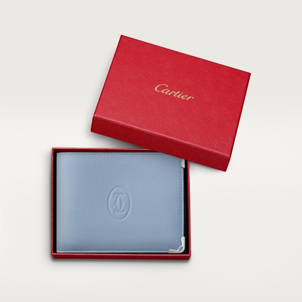 6信用卡短款皮夹，Must de Cartier系列 天蓝色小牛皮，镀钯饰面